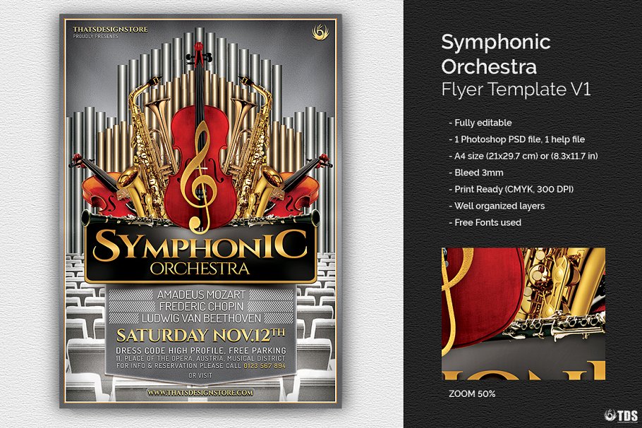 交响乐团演出传单PSD模板v1 Symphonic Orchestra Flyer PSD V1插图