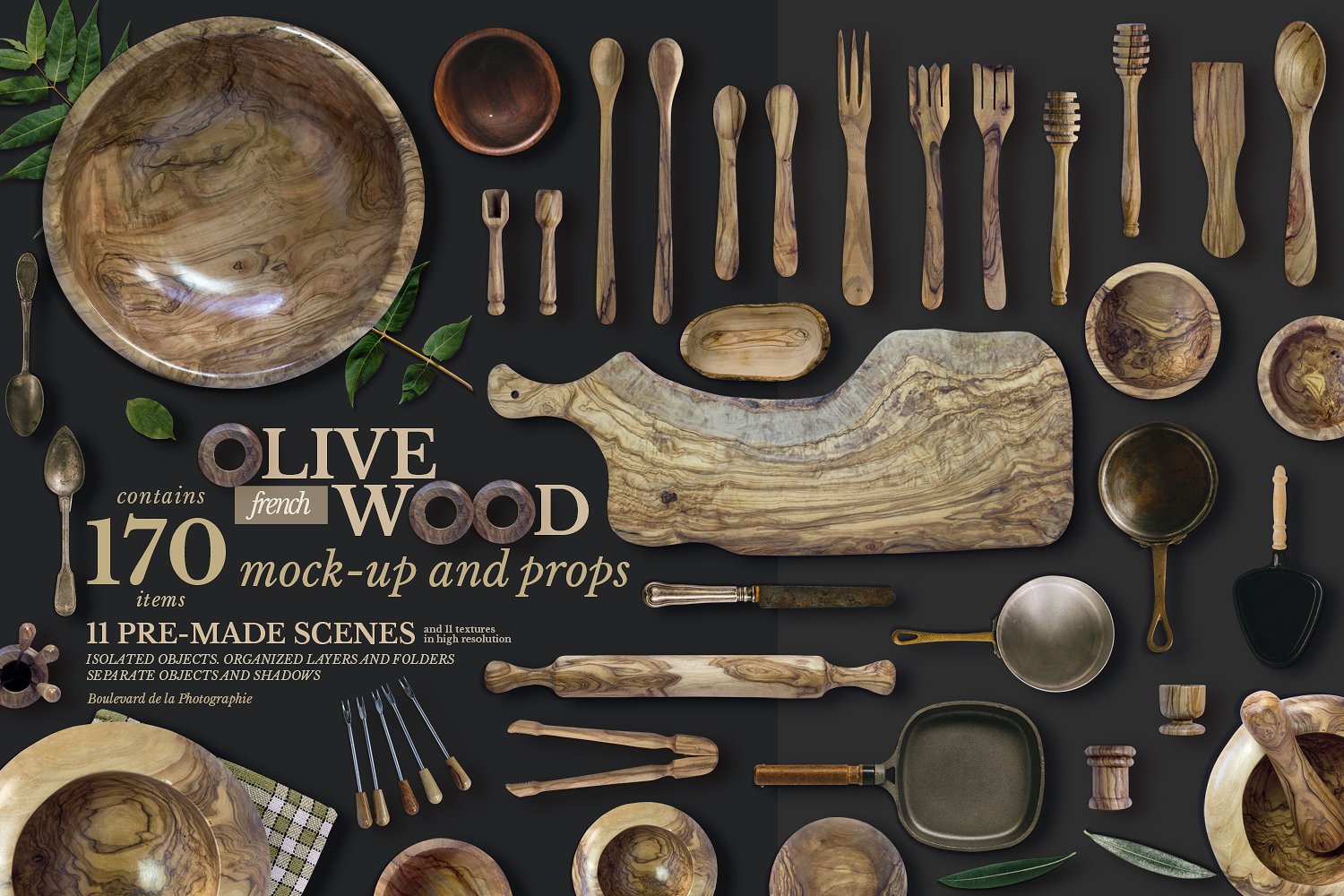 高端法国橄榄木厨房用品展示模型mockups下载 3.29 GB[PSD]插图