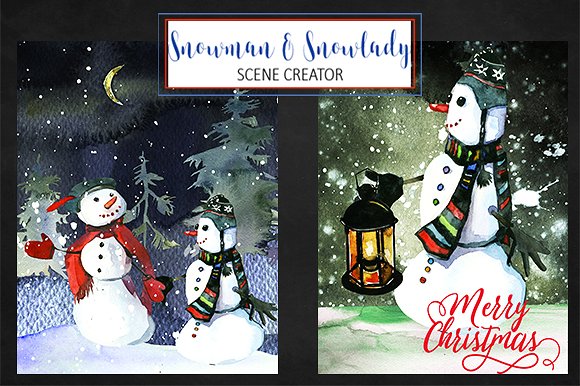 雪人圣诞水彩剪辑集 Snowmen Christmas Clipart Collection插图(2)