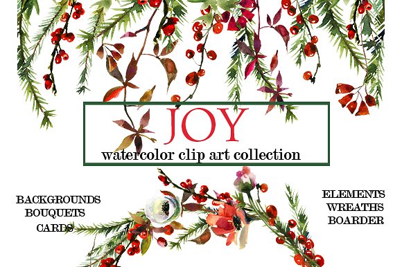 圣诞主题水彩花卉素材集 Watercolor Christmas Floral Set插图