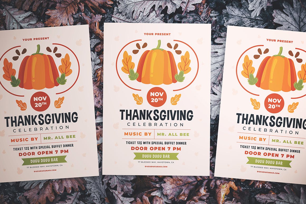 感恩节庆祝活动海报模板素材 Thanksgiving Celebration Flyer插图(3)