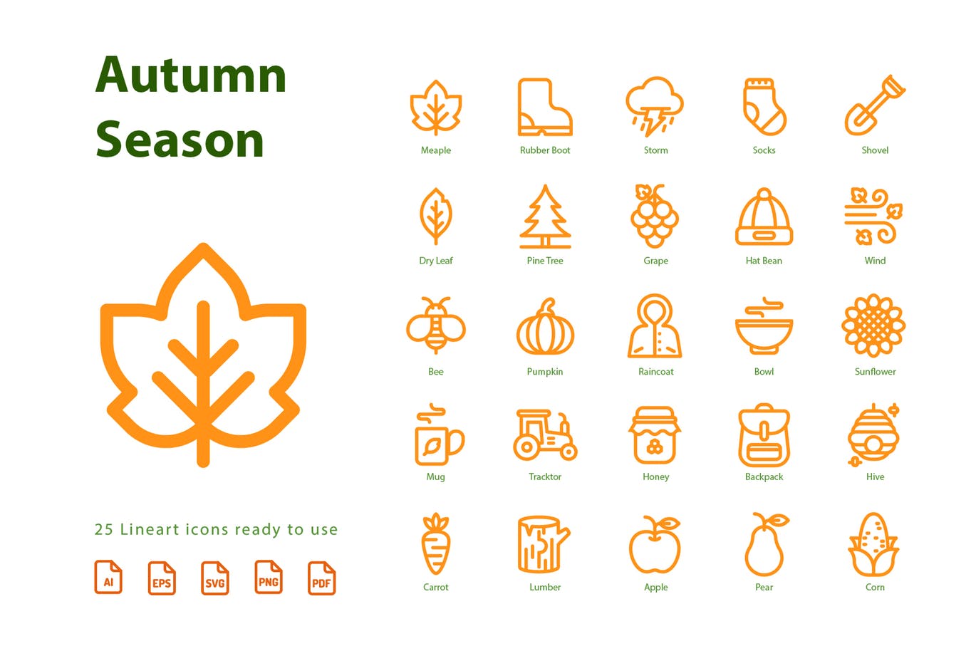 秋天季节主题线性图标矢量图标v1 Autumn First Season (Line)插图(2)