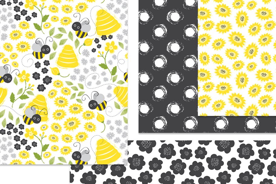 宝贝蜜蜂几何无缝矢量图案 Baby Bees Seamless Patterns插图(6)