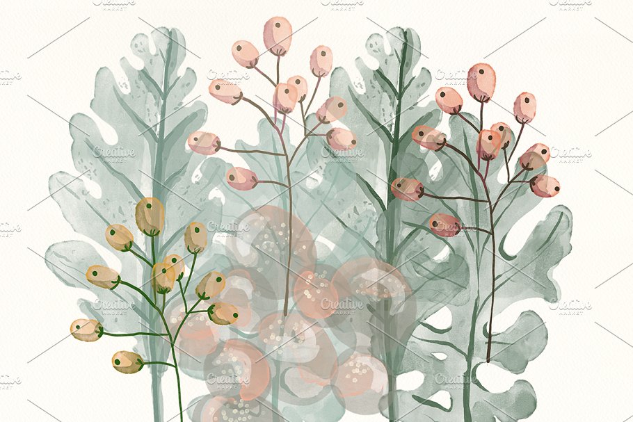 淡色系水彩少女粉植物花卉剪贴画 Watercolor pink silk flowers插图(2)