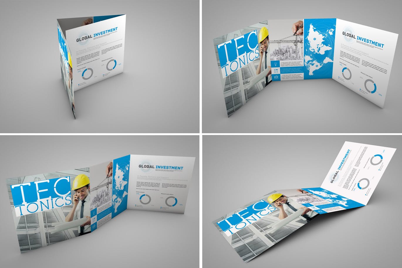 方形三折宣传册传单设计效果图样机 Square Trifold Brochure Mockup插图
