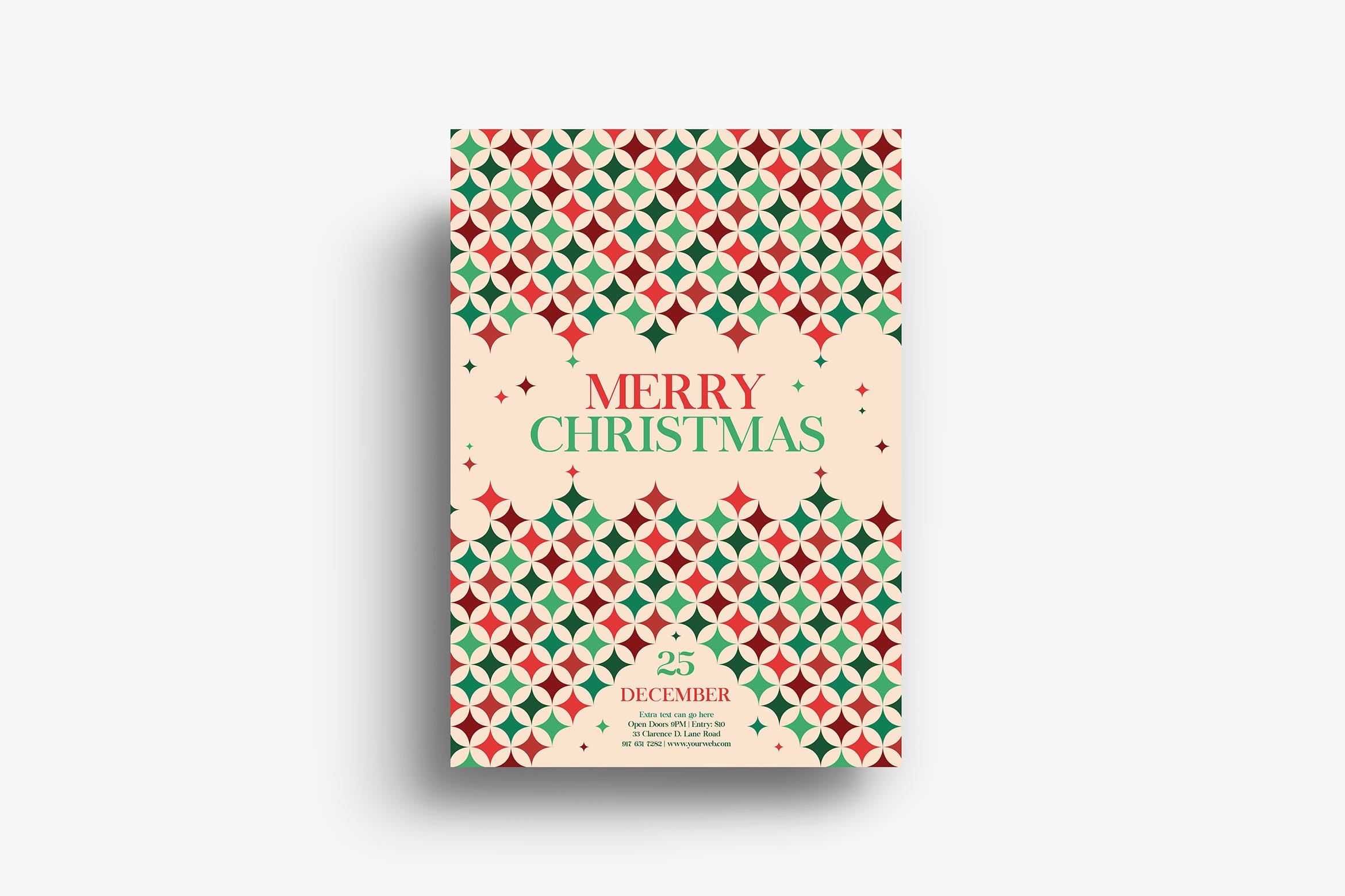 复古图案纹理圣诞节海报传单设计模板 Vintage Pattern Christmas Flyer插图