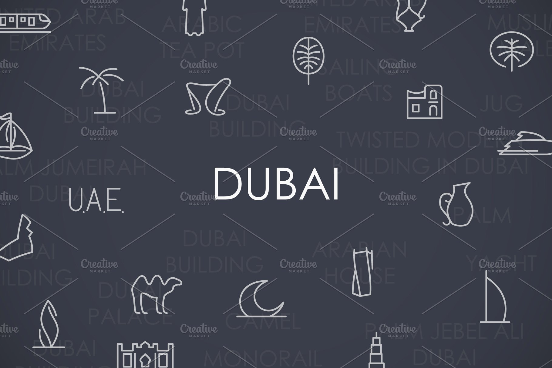 迪拜主题细线图标 Dubai thinline icons插图(1)