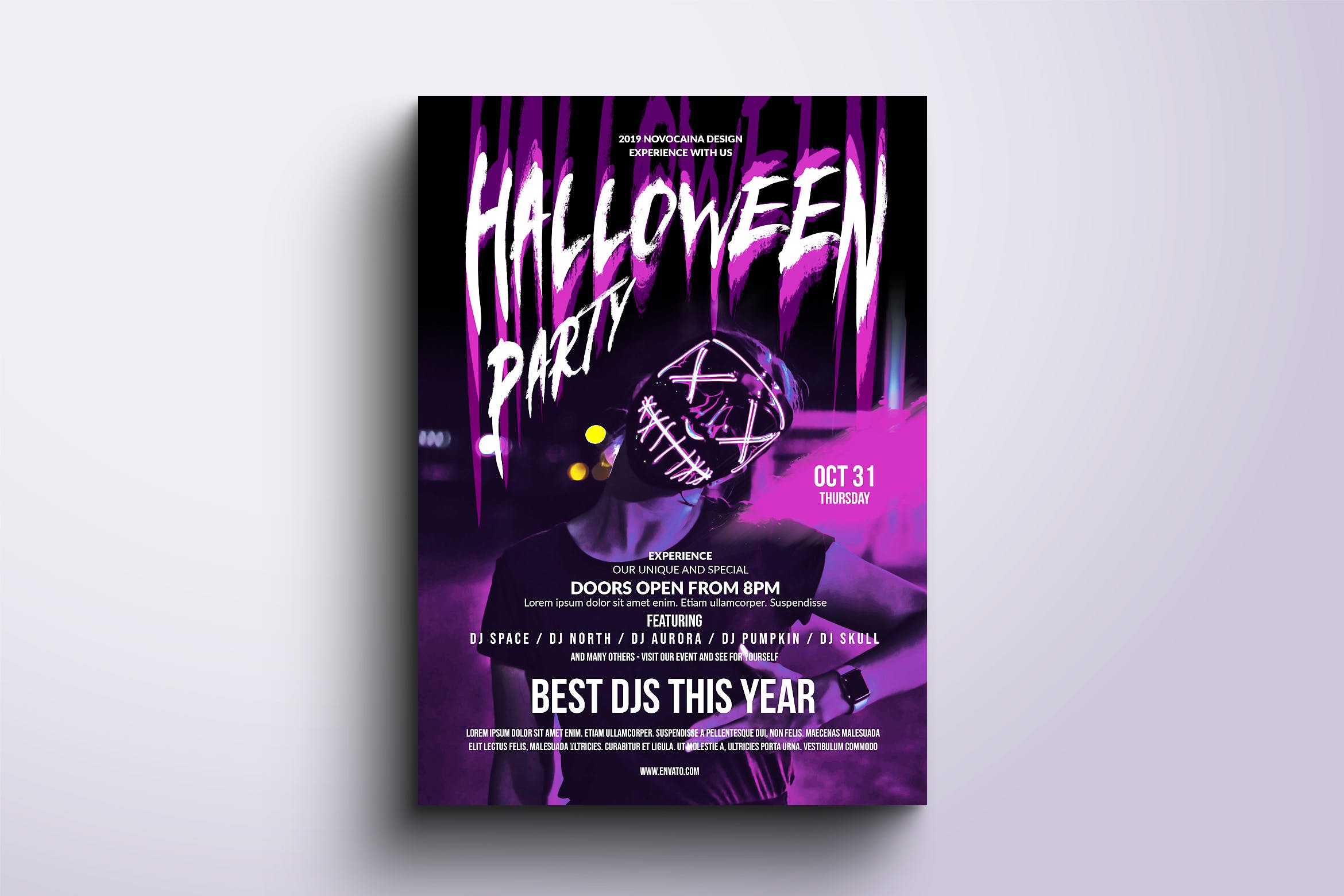 万圣节迷幻音乐深夜派对活动海报设计模板v3 Halloween Party Poster & Flyer v3插图