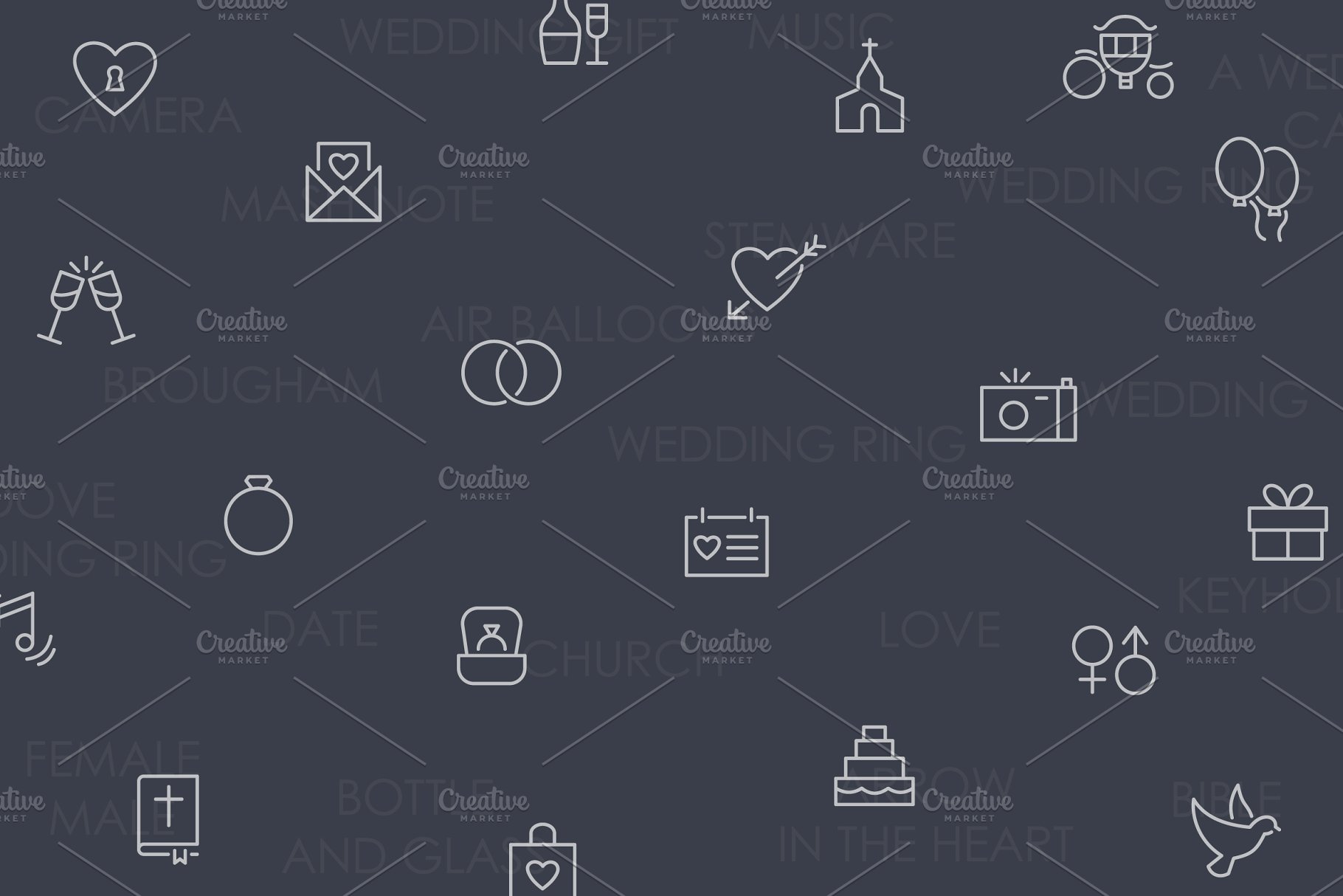 婚礼主题线条图标素材 Wedding thinline icons插图(2)