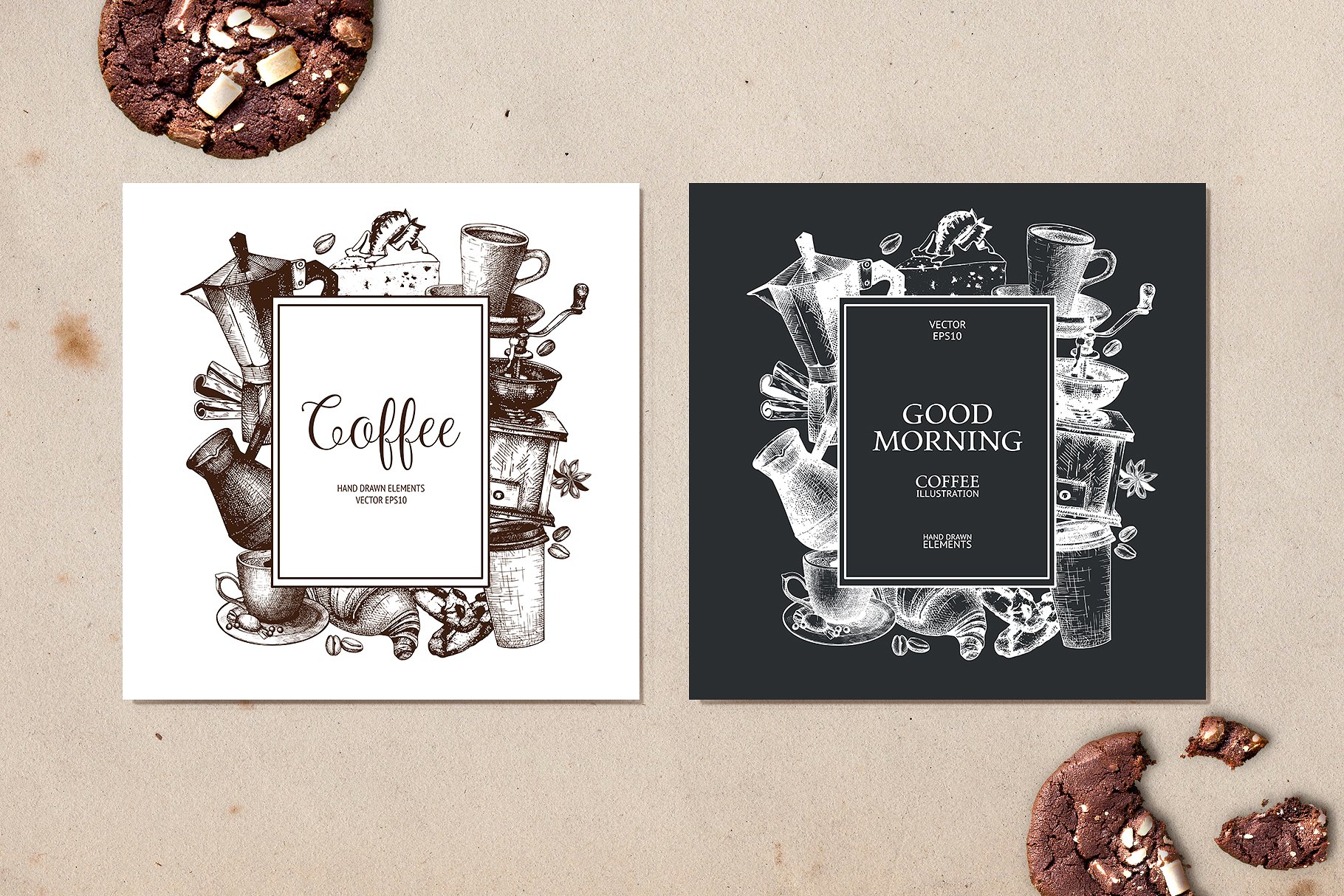 复古风格咖啡主题插画素材 Vinatge Coffee Design Set插图(3)