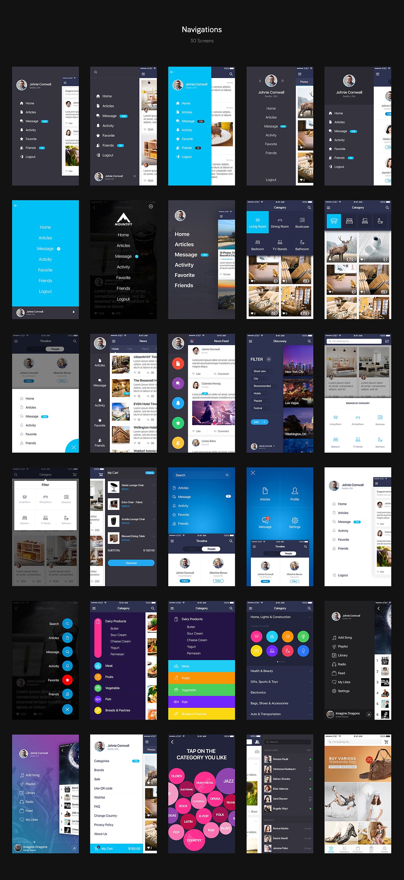 手机应用设计套件 Mountify Mobile UI Kit（150 PSDs&1000+元素）插图(3)