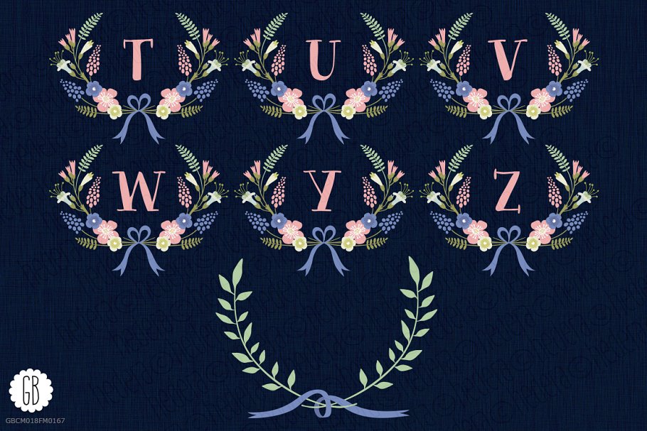 花环桂冠花背景装饰素材 Floral wreaths laurels monogram C75插图(3)