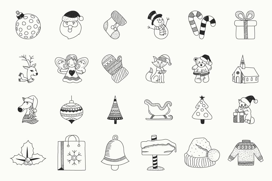 手绘圣诞节日元素线条概念图标 Christmas Hand Drawn Icons插图(1)