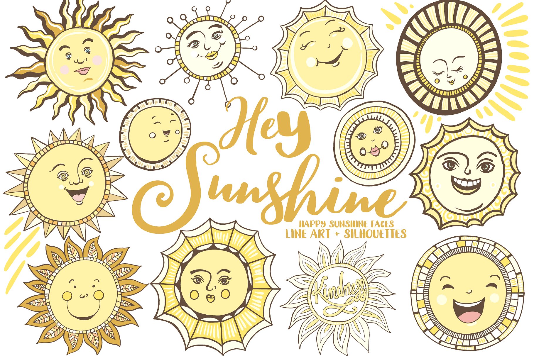 夏季太阳主题人物笑脸插画 Sunshine Face Illustrations插图