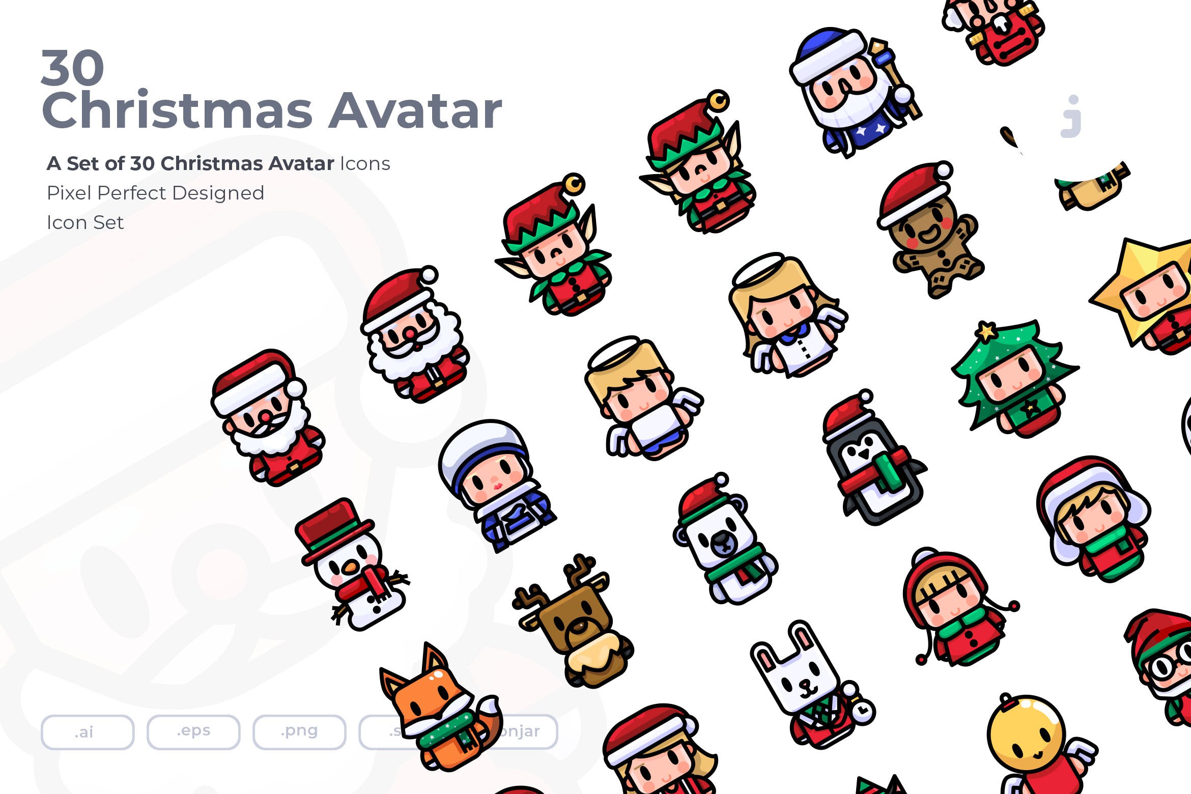 30枚圣诞主题人物头像图标素材 30 Christmas Avatar Icons插图