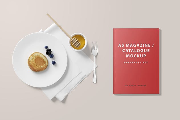 早餐场景A5杂志画册样机 A5 Magazine Catalogue Mockup – Breakfast Set插图(3)