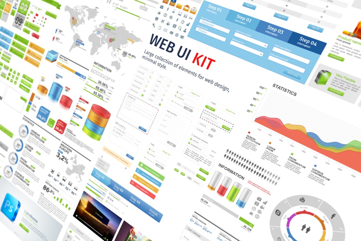 网站信息图表数据呈现UI设计模板 WEB GUI KIT插图