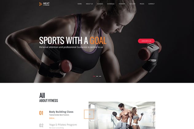 健身俱乐部官网网站设计PSD模板 Fitness Gym Body Building Club PSD Template插图(1)