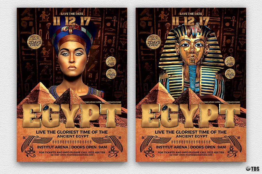 古埃及历史考古主题传单PSD模板 Ancient Egypt Event Flyer PSD插图(1)