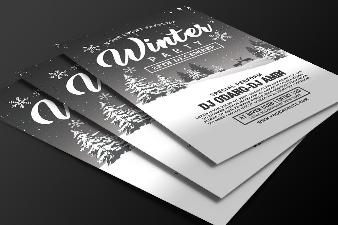 冬季DJ音乐派对活动海报传单设计模板 Winter Party Flyer插图(3)