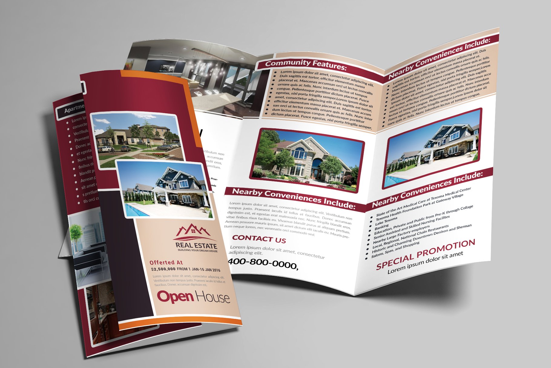 三折页房地产租赁宣传册模板 Real Estate Trifold Brochure Bundle插图(2)