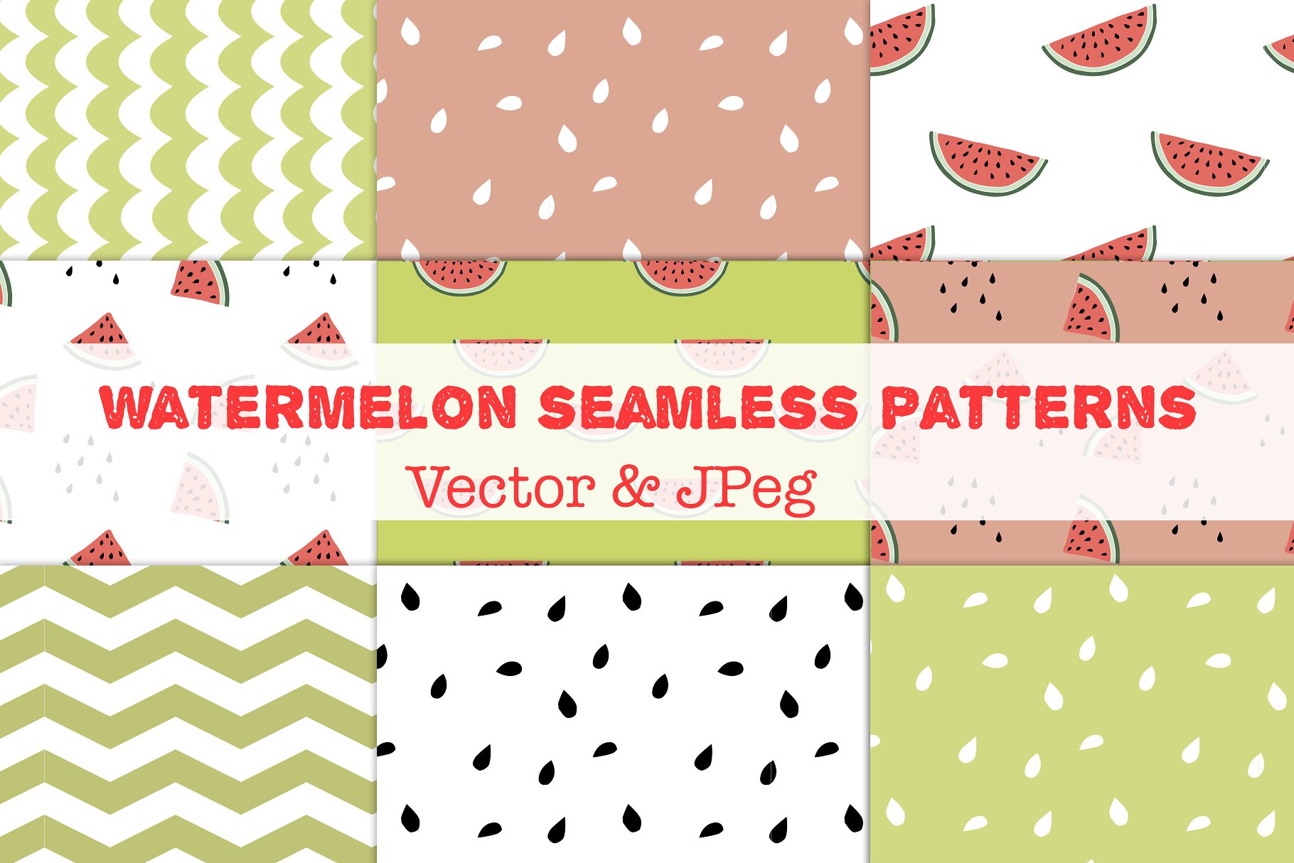西瓜图案无缝纹理 Watermelon Seamless patterns插图