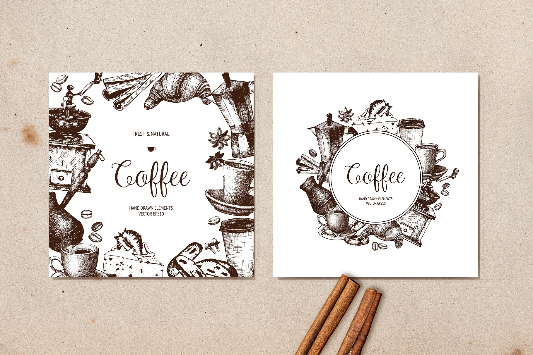 复古风格咖啡主题插画素材 Vinatge Coffee Design Set插图(2)