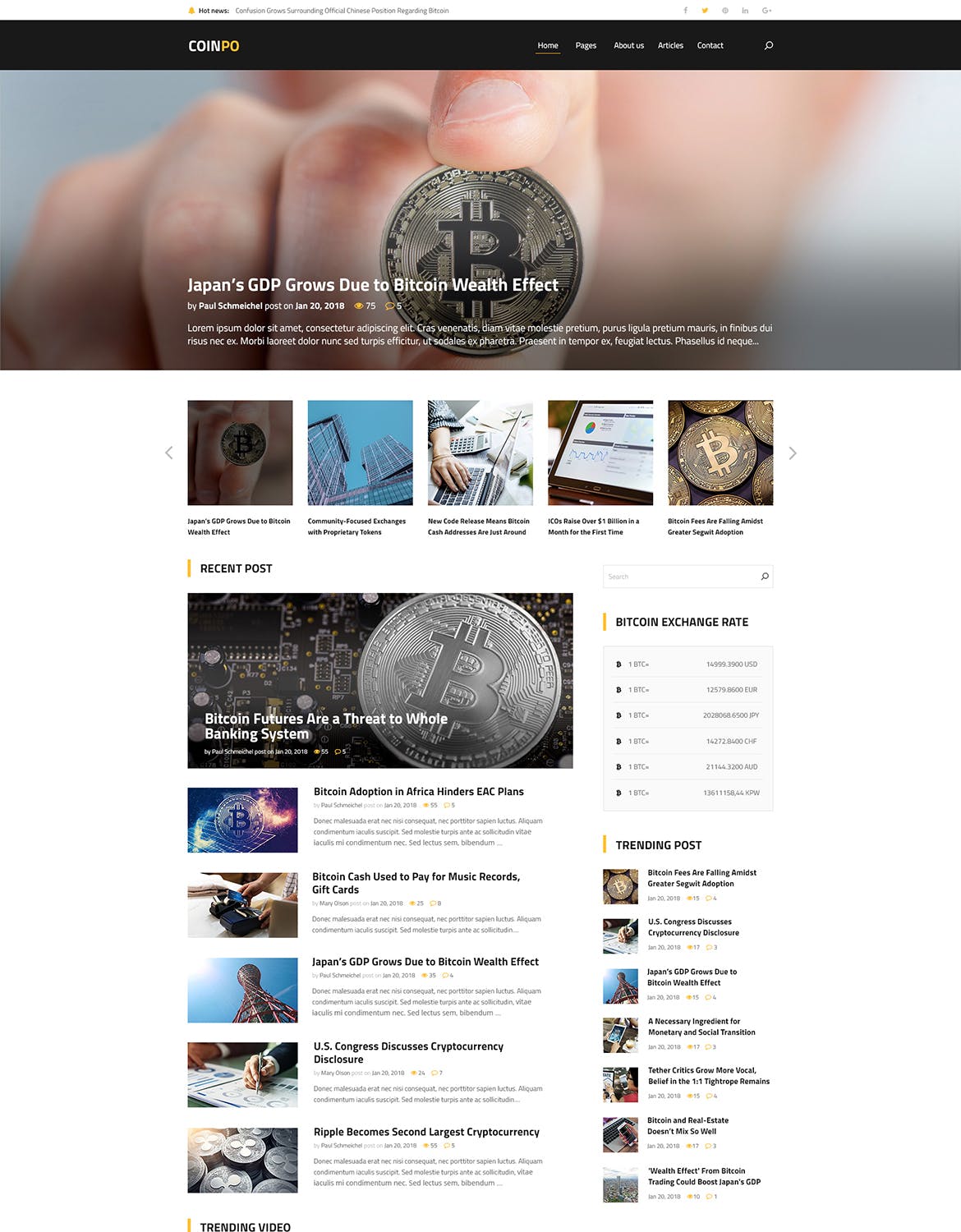 比特币/加密货币主题网站设计PSD模板 Coinpo | Bitcoin & Crypto Currency PSD Template插图(2)