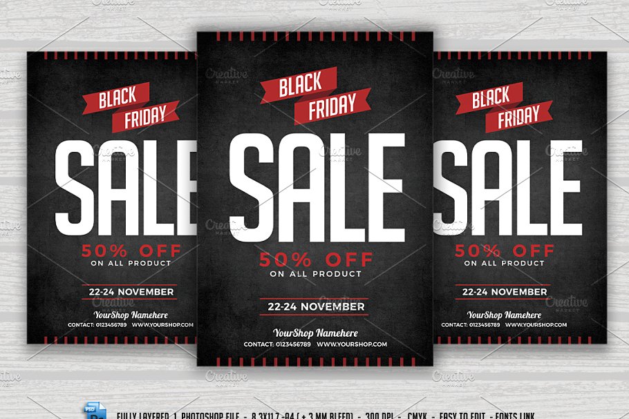 黑色星期五促销海报模板 BlackFriday Sale Flyer Poster插图