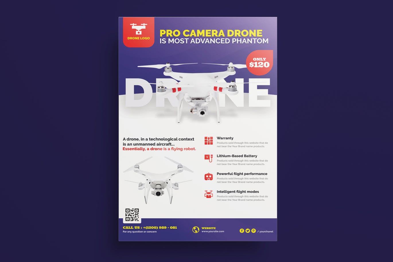 无人机产品展示海报设计模板 Drone Product Showcase Flyer插图