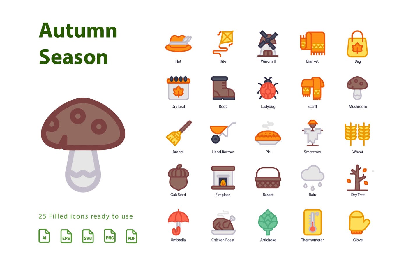 秋天季节主题填充图标矢量图标素材v2 Autumn Second Season (Filled)插图