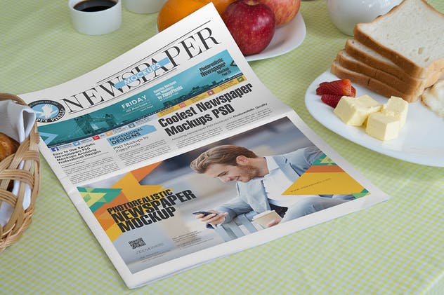 早餐场景新闻报纸广告展示样机模板v2 Newspaper Mockup Templates插图(1)