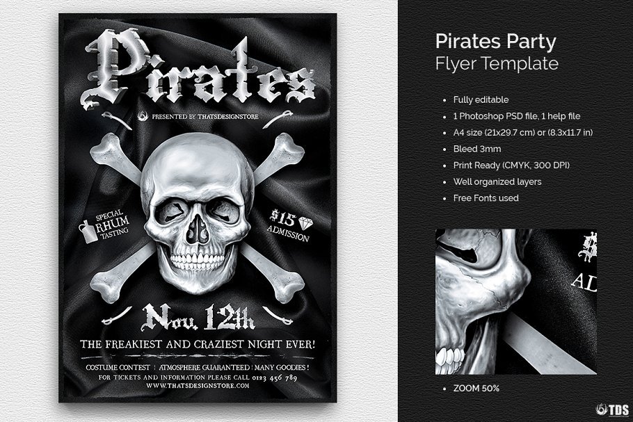 海盗主题派对传单PSD模板 Pirates Party Flyer PSD插图