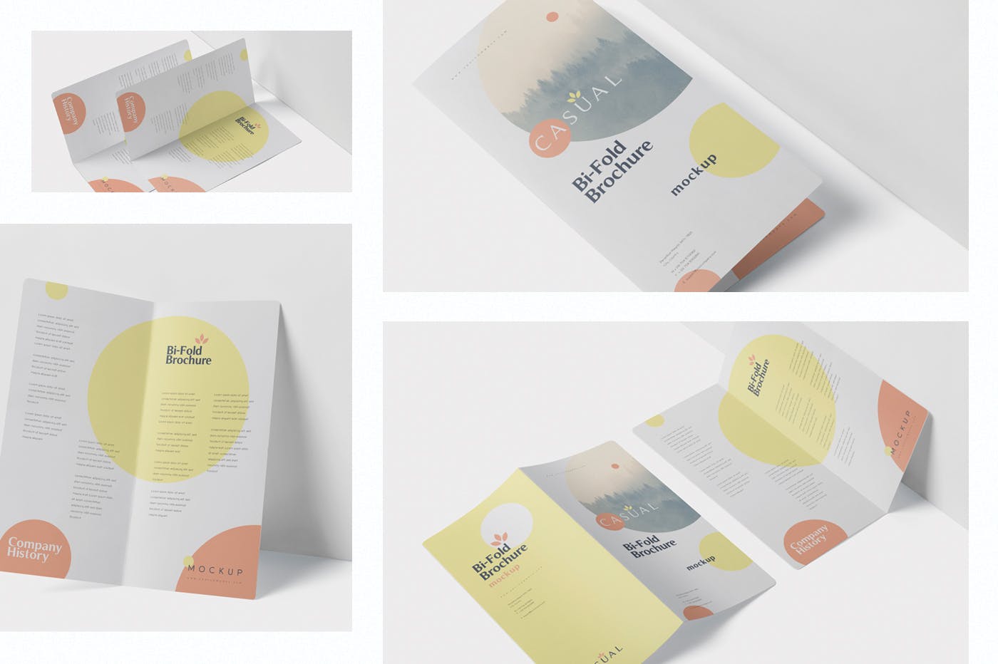 圆角设计风格对折企业传单设计样机普贤居精选 DL Bi-Fold Brochure Mock-Up Set – Round Corner插图(1)