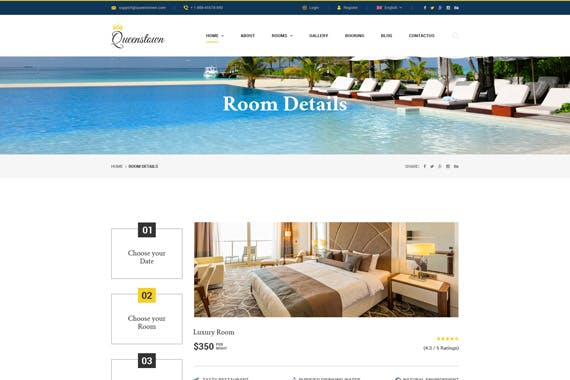品牌酒店预订网站设计PSD模板 QueensTown : Hotel Booking PSD Template插图(3)