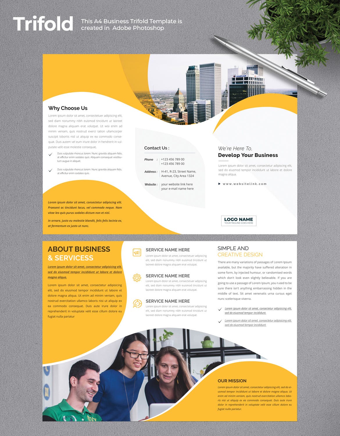 企业三折页版式设计宣传小册设计模板v1 Business Trifold Brochure插图(1)