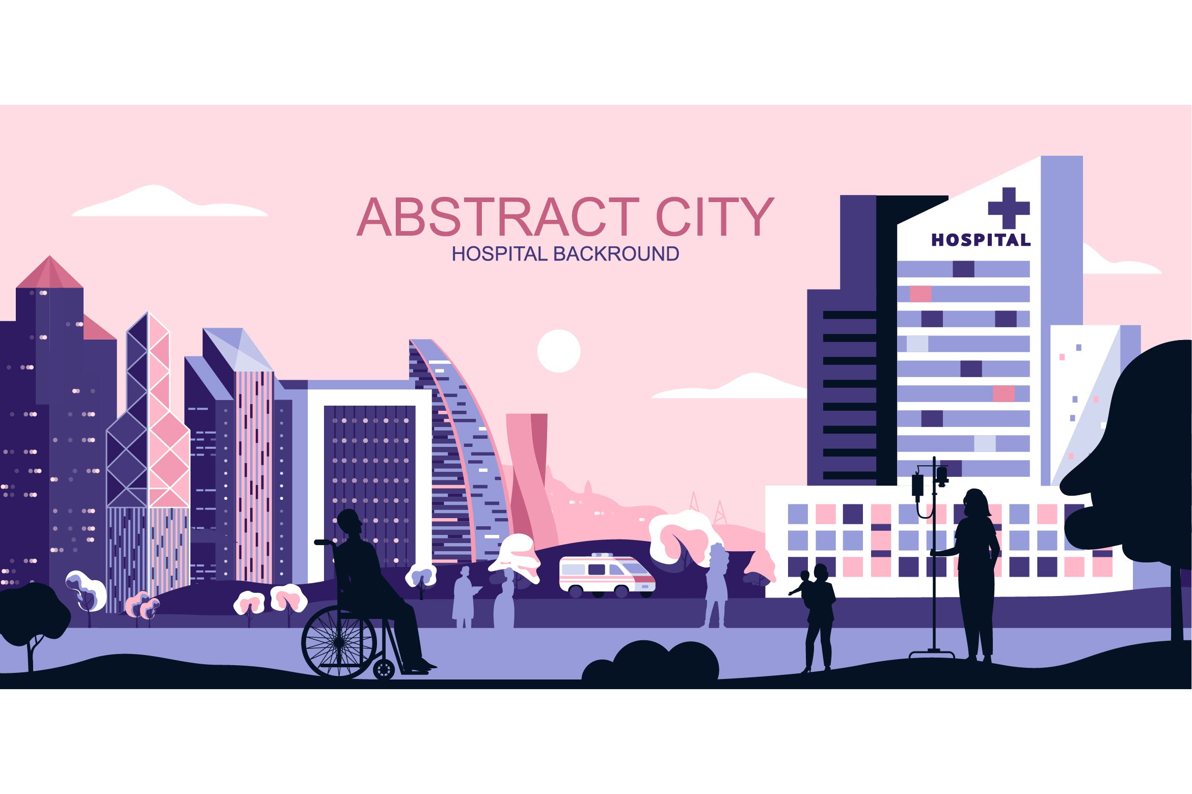 城市医疗主题网站Header设计矢量插画 Medical City Vector Illustration Header Website插图