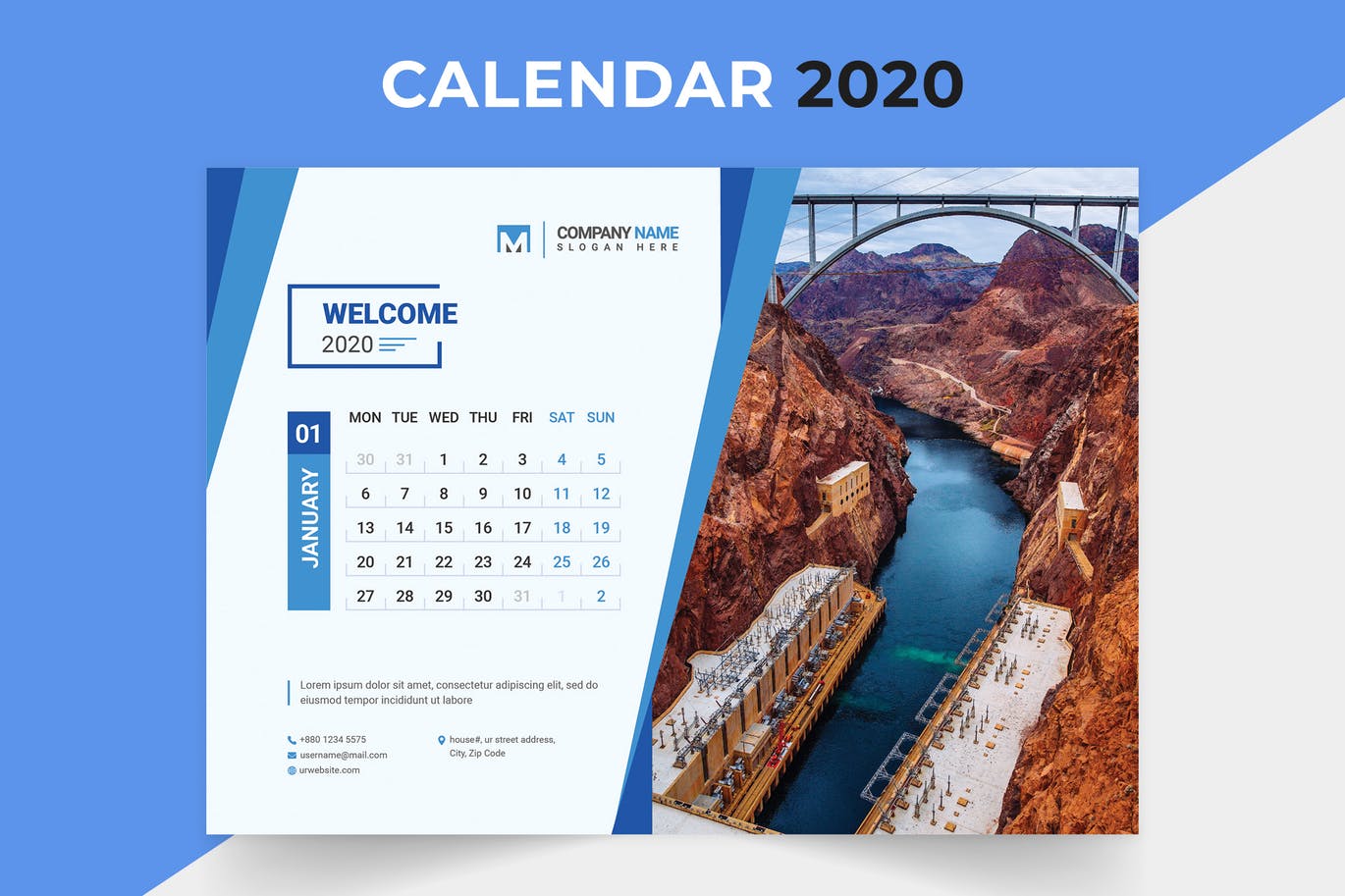 基建&建筑企业定制2020年日历表设计模板 Desk Calendar 2020插图