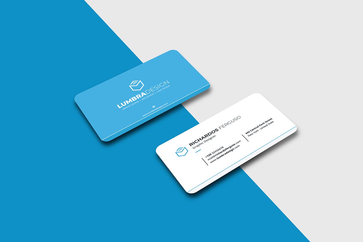 蓝白配色风格圆角高端16设计网精选名片模板 Business Card插图