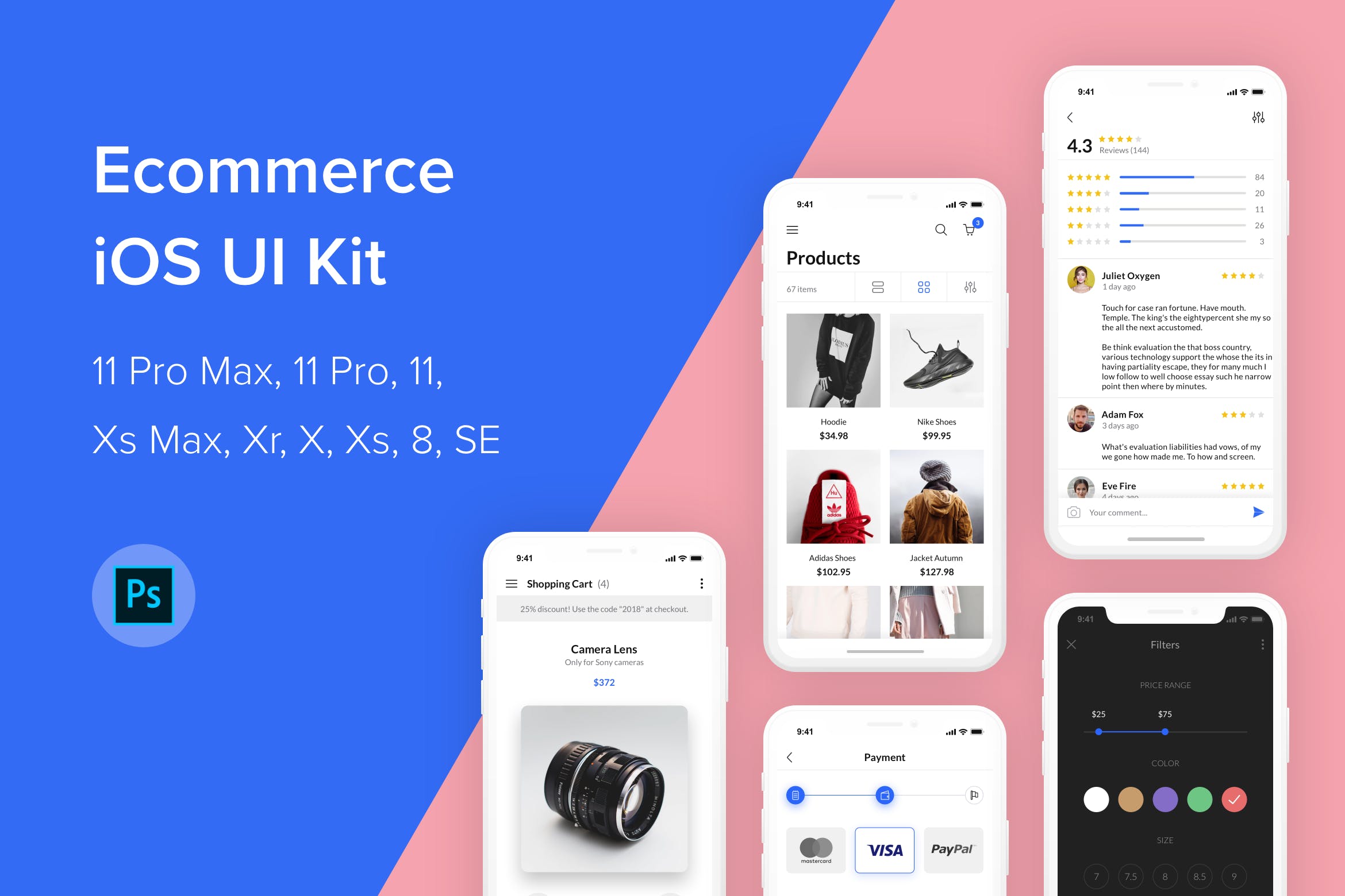 iOS平台网上商城APP应用界面UI设计普贤居精选套件PSD模板 Ecommerce iOS UI Kit (Photoshop)插图