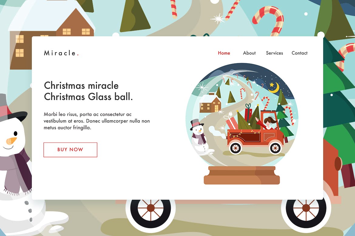 圣诞节主题玻璃球网站设计矢量插画素材 Christmas Miracle Christmas glass ball web Landing插图(1)