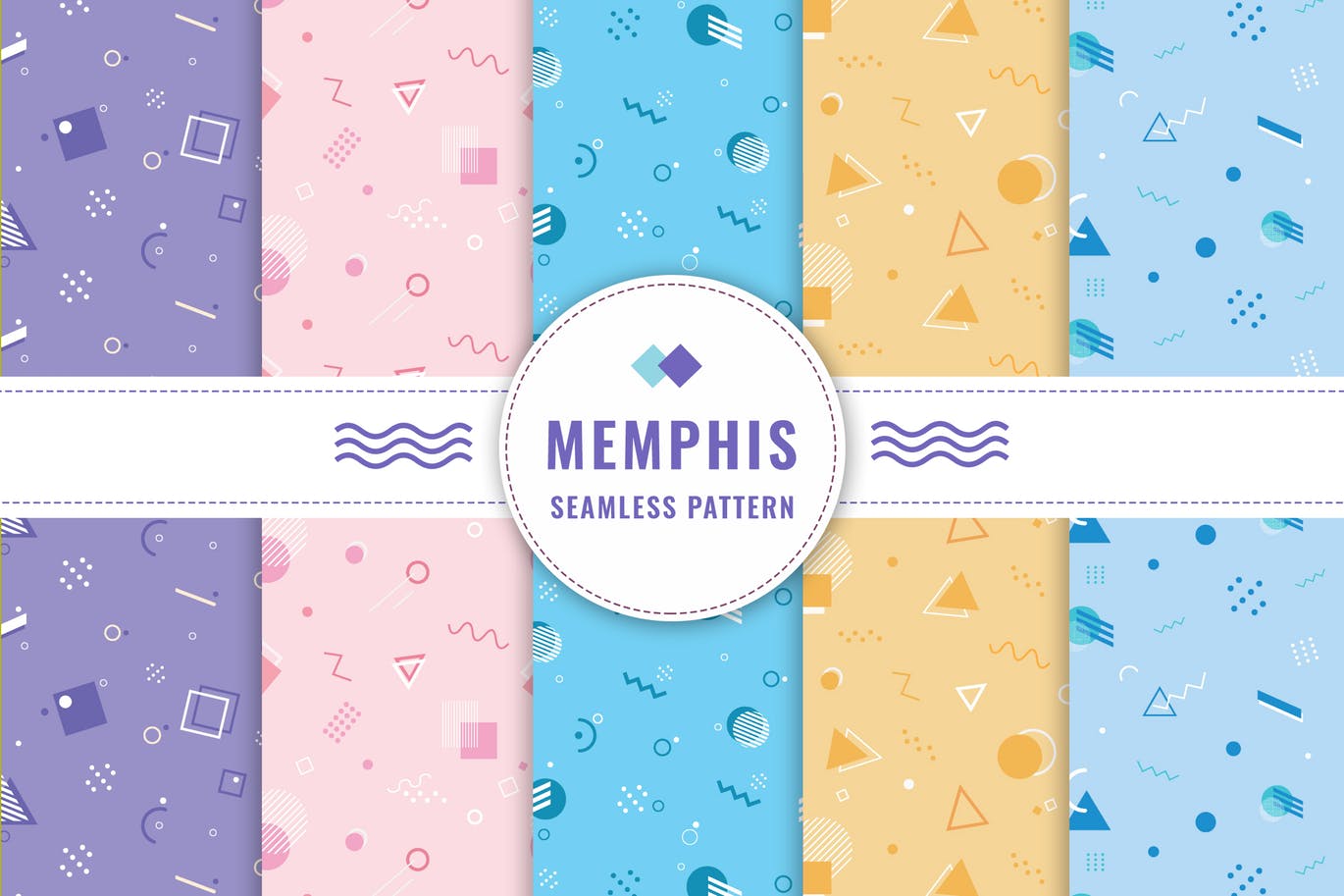 孟菲斯风格连续四方图案无缝背景素材 Memphis Seamless Pattern Collection插图