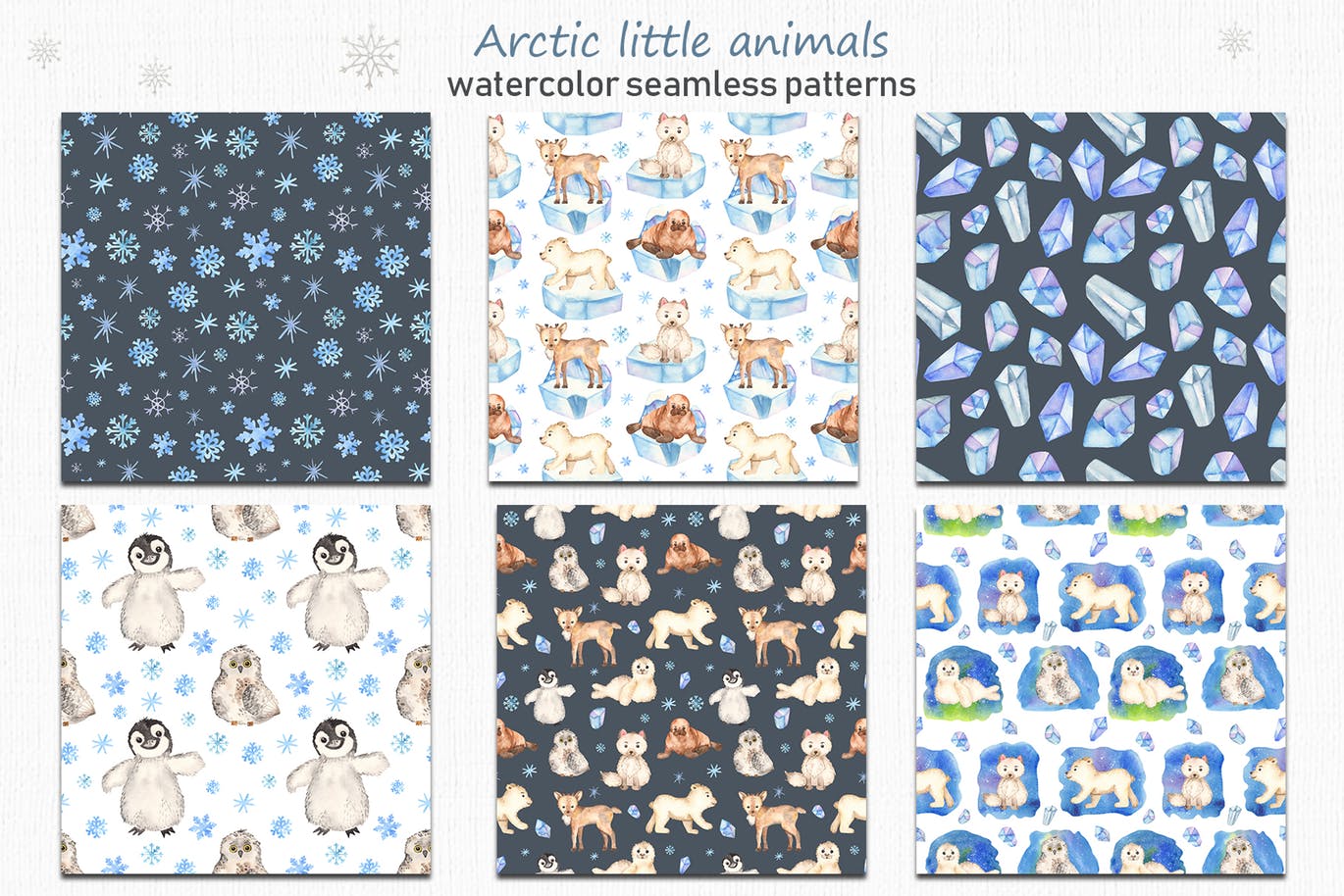 北极小动物水彩手绘剪贴画＆卡片素材 Watercolor Arctic little animals Clipart cards插图(7)