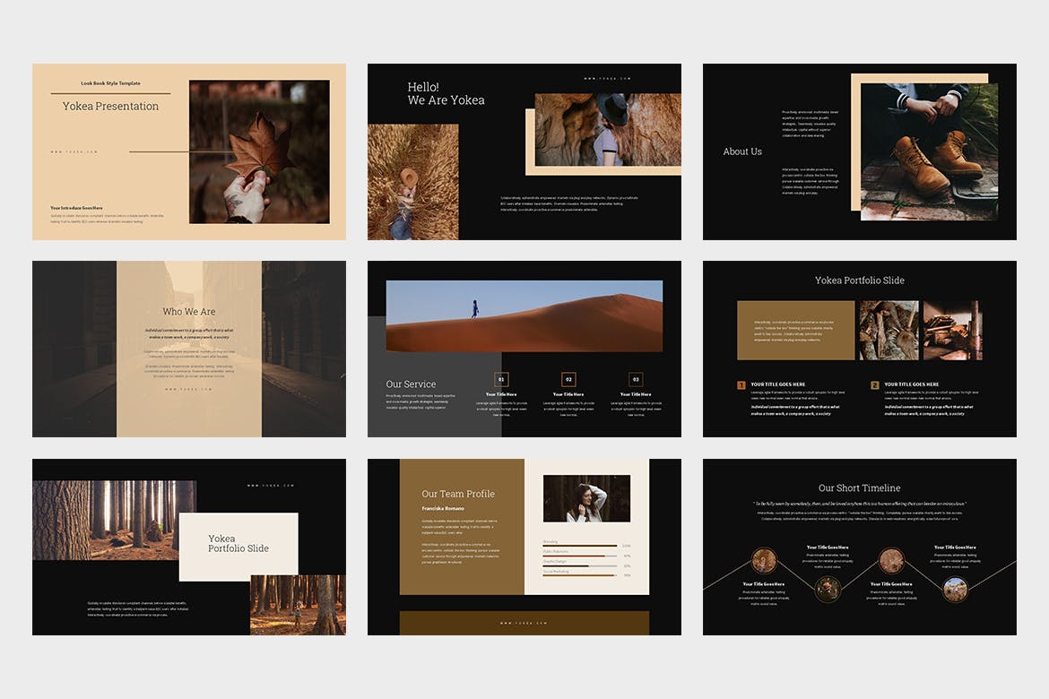 棕色色调Lookbook目录16设计素材网精选谷歌演示模板 Yokea : Brown Color Tone Lookbook Google Slides插图(1)