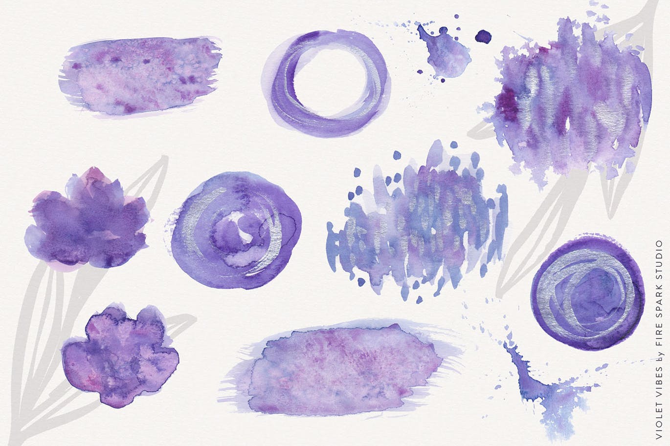 紫罗兰色时尚水彩手绘设计套件 Violet Vibes Graphic Art Kit插图(5)