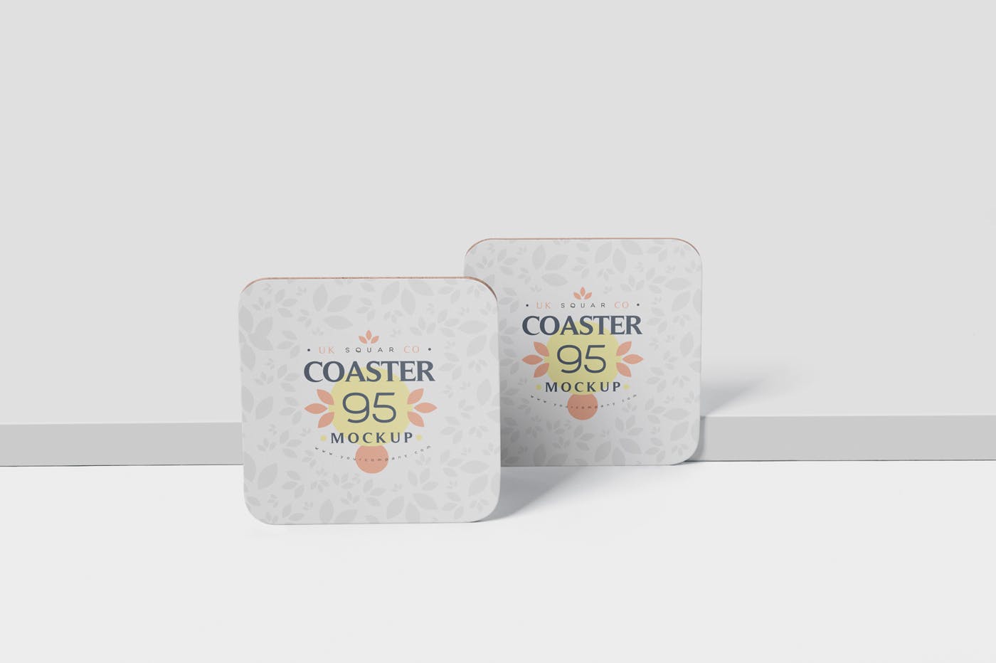 圆角方形杯垫图案设计素材库精选模板 Square Coaster Mock-Up with Round Corner插图(3)