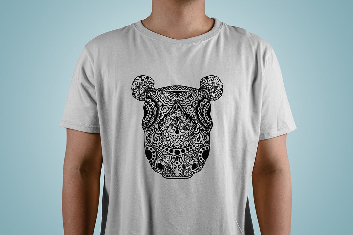 犀牛-曼陀罗花手绘T恤印花图案设计矢量插画素材库精选素材 Rhino Mandala T-shirt Design Vector Illustration插图(2)
