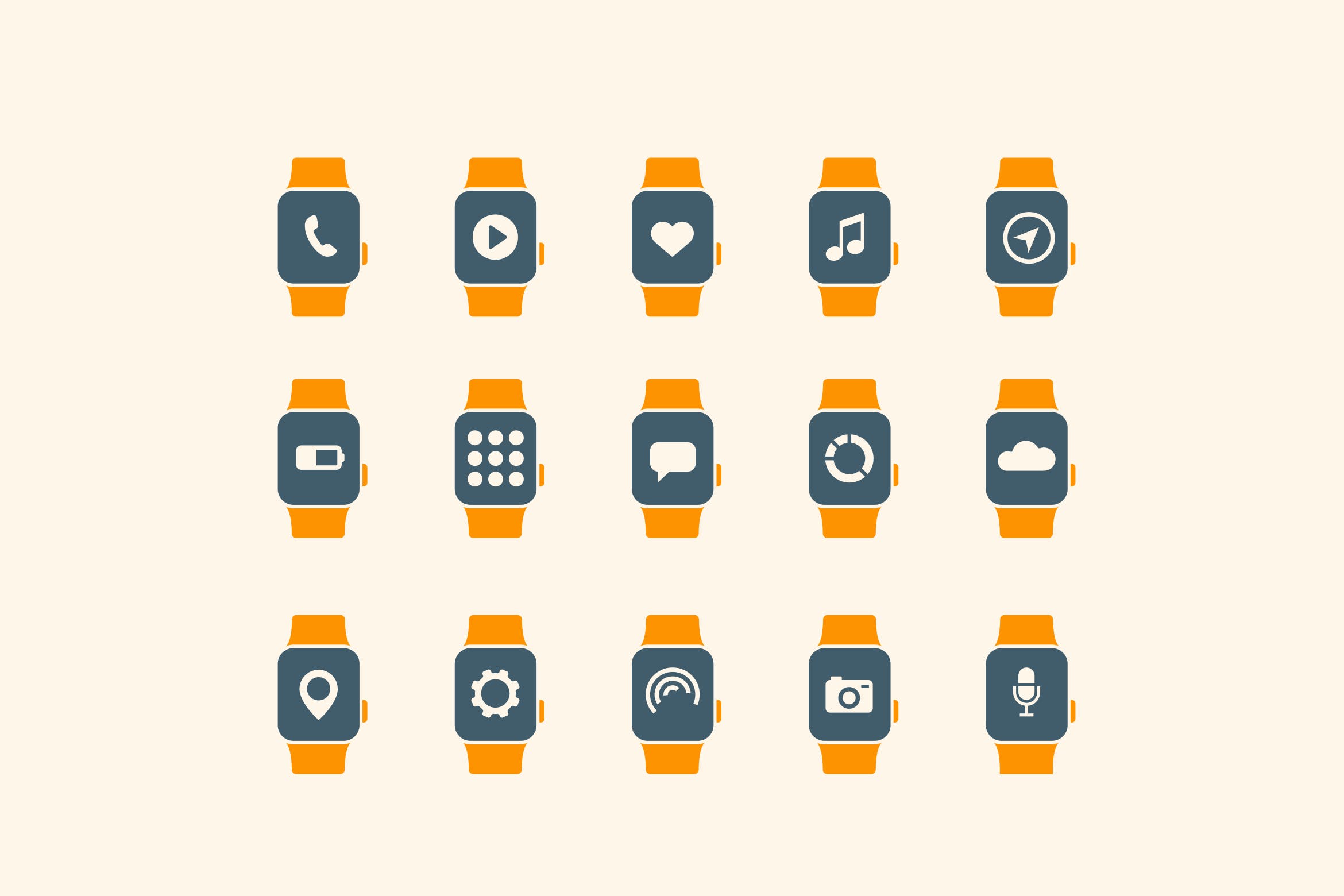 15枚智能手表APP应用主题矢量16图库精选图标 15 Smart Watch App Icons插图