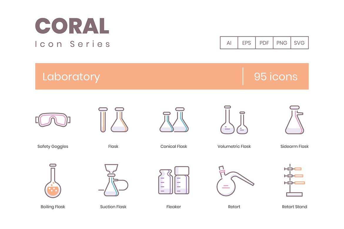 Coral系列-实验室主题矢量亿图网易图库精选图标 Laboratory Icons – Coral Series插图