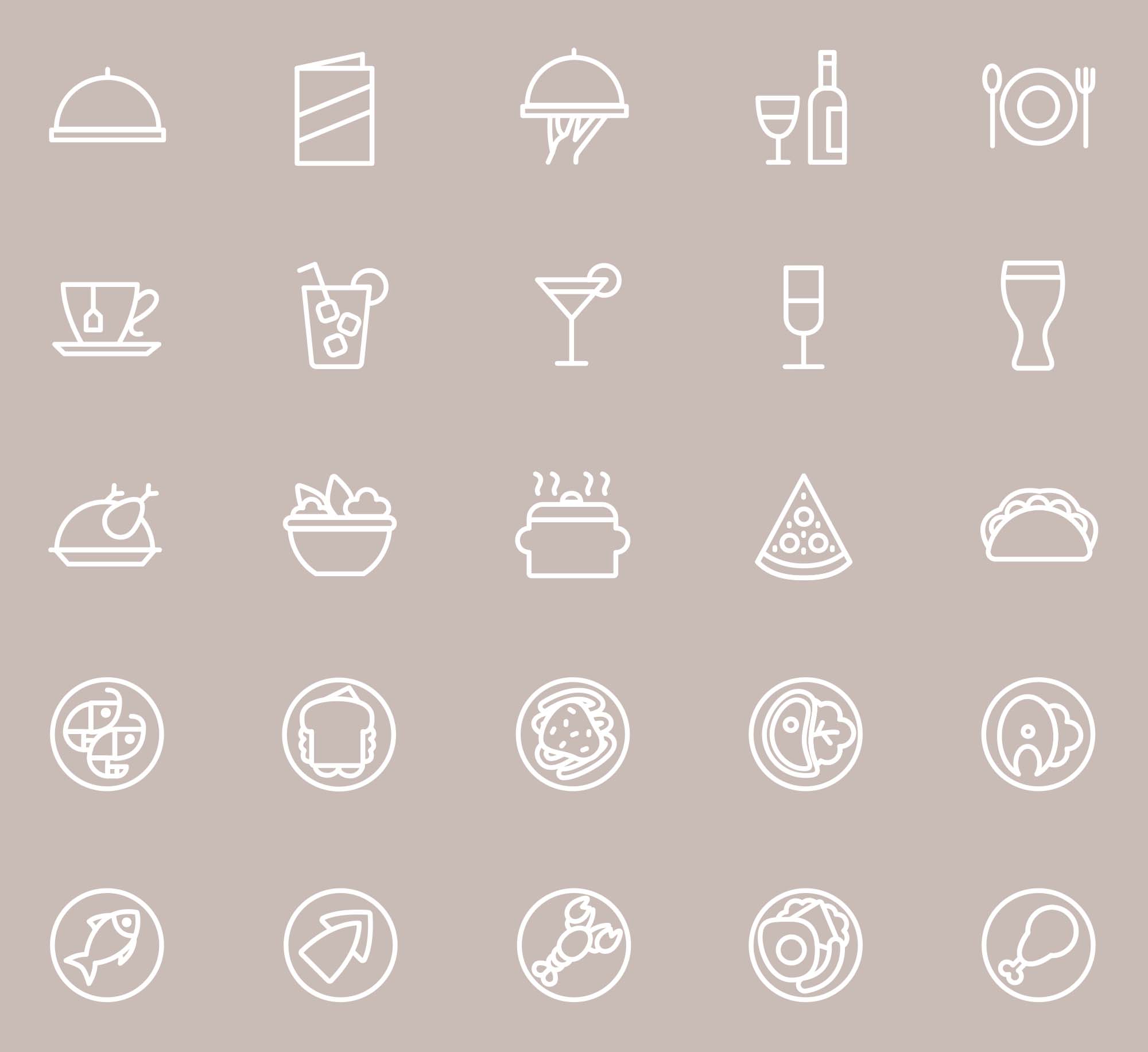 25枚餐厅菜单设计 可用的矢量线性素材库精选图标 25 Restaurant Menu Icons插图(2)